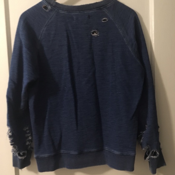 Indigo dyed distressed sweatshirt - Picture 2 of 3